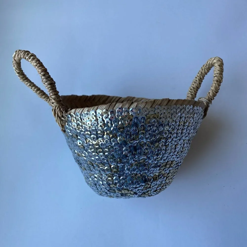 2 Bohemia Sequin Storage Baskets Small Silver (NWT) Large Multi-colored